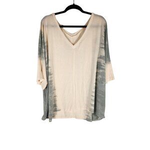 NWOT POL Womens Plus Top Batwing Lagen look Tie dye Cream/Gray 2X